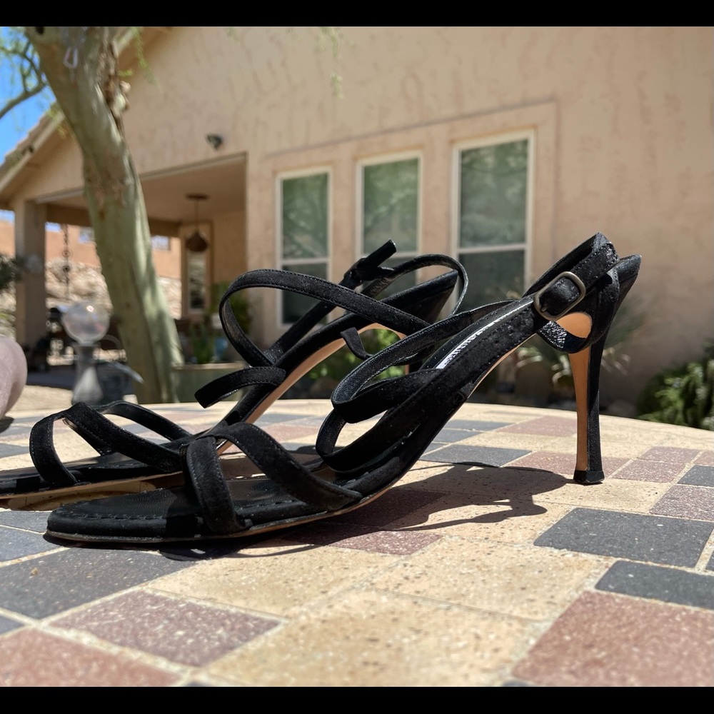 Manolo Blahnik Black Strappy Stiletto Sandals - Picture 11 of 16